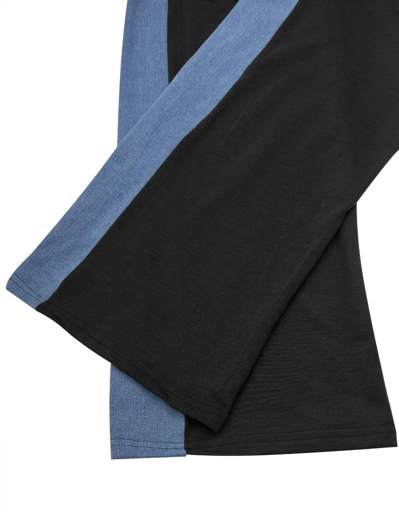 Personalized Patchwork Hoodie Set, Long Sleeve Short Top Set, Casual Party, Travel Pants Set, Fashionable Streetwear