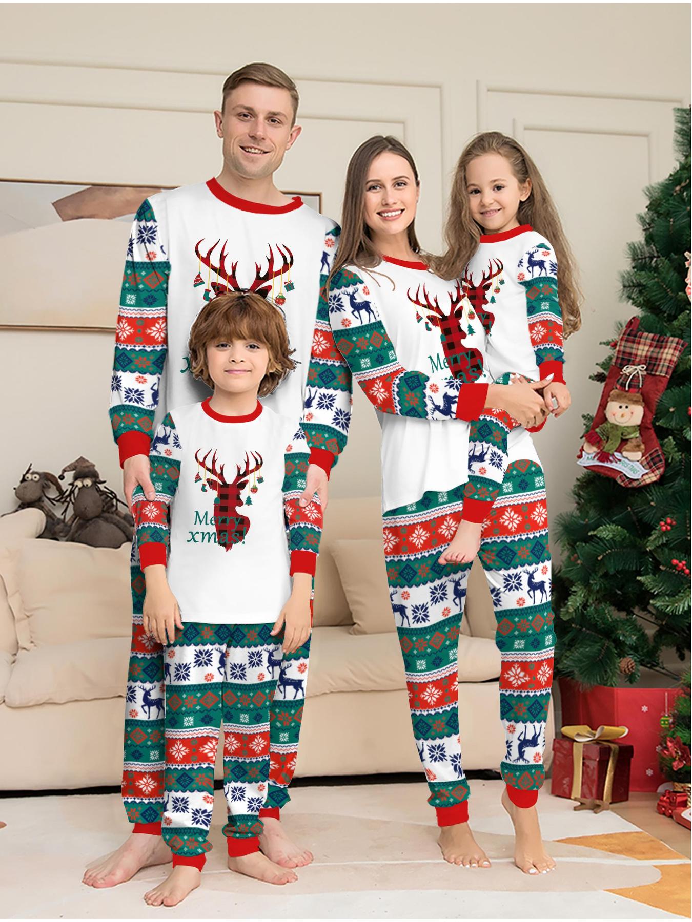 Family Christmas Pajamas Set for Family of 4, 2-Piece Outfit, Christmas Hat Letter Print Soft Knit Loungewear, Breathable Skin-Friendly Sleep Set, Ideal for Christmas Family Photos, Holiday Family Party Outfits, Festive Christmas Gift Family Loungewear