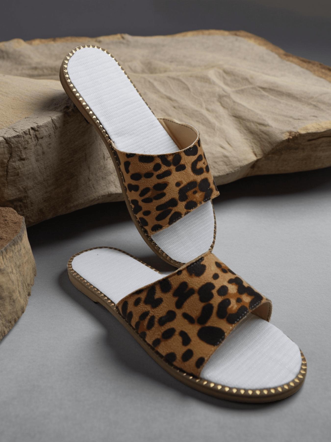 Women's Casual Plus Size Flat Sandals, New 2026 European Style Toe Cover, Fashion Leopard Print Anti-Slip Fish Mouth Slippers, Comfortable Lightweight Home & Outdoor Shoes