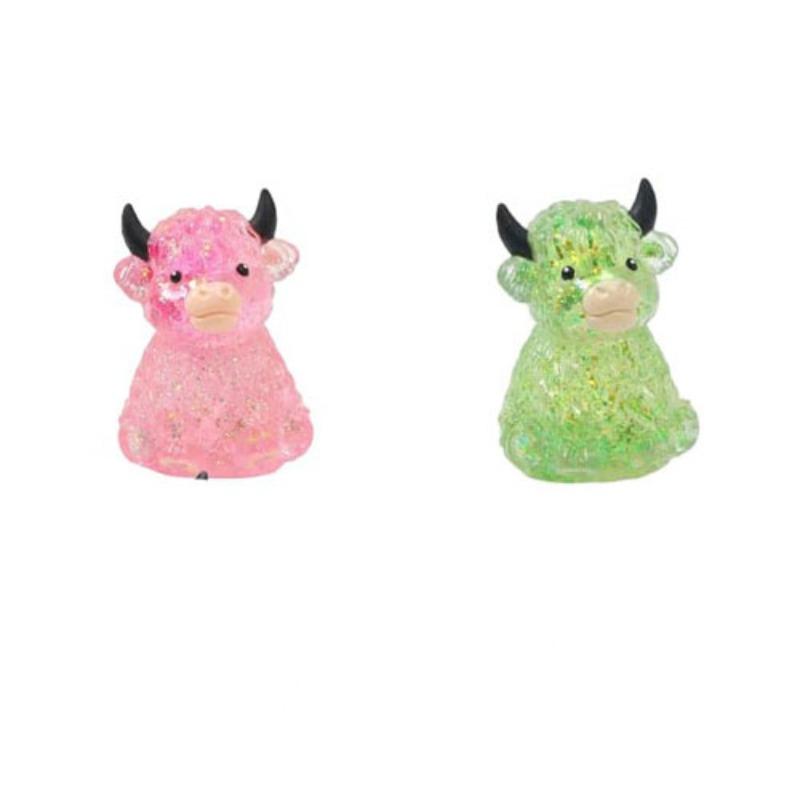 1/2/4 PCS Glitter Highland Cow Squishy Fidget Toy Soft Slow Rising Stress Relief Ball Sparkly Squeeze Sensory Toy For Teens Adults Cow Lovers Desk Relaxation Party Favor