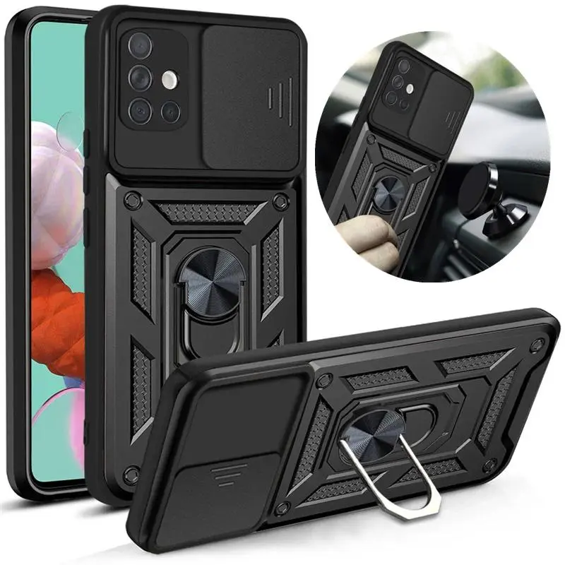 Armor Shockproof Case For Samsung Galaxy A11 A31 A51 A71 M51 A21s Car Magnetic Ring Stand Push Pull Camera Protect Cover