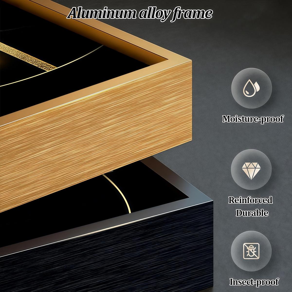 3 Counts Aluminum Alloy Framed Painting, Abstract Golden Geometric Lightning Art Pictures, Home Decoration For Living Room, Bedroom, Office, Restaurant, Hallway Wall Decor, Odorless Print Artwork, Luxury Perfect Gift For Friends And Family