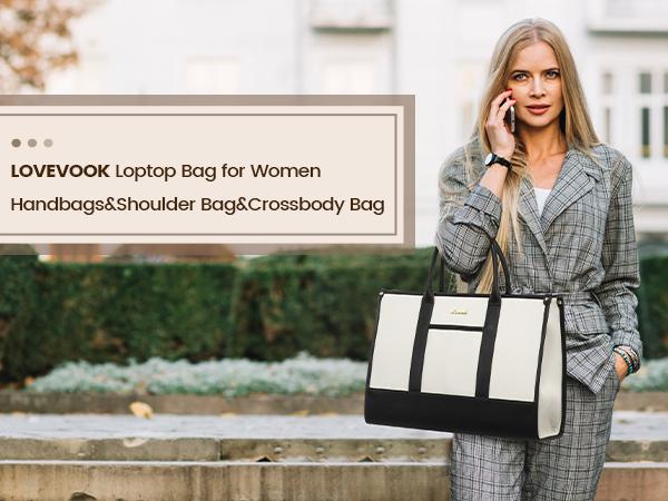 LOVEVOOK Canvas Laptop Tote Bags for Women,15.6 inch and 17.3 inch Large Professional Teacher Work Bag Purse，Lightweight Computer Bag Briefcase Business Office ,TikTokShopStockUp