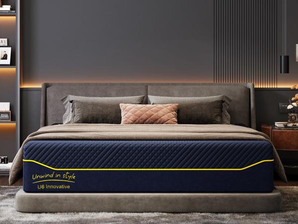 Gel-Infused Memory Foam Mattress! 10/12/14 Inch – King/Queen/Full/Twin. Cooling Washable Cover, Bed in a Box (Navy Blue)