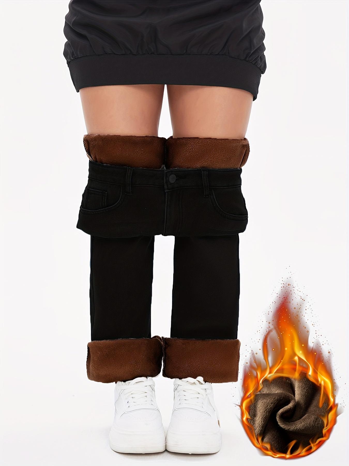 Women's Fall Winter Fleece Lined Jeans, Warm Comfortable Stretchy Woven Denim Jeans, High Waist Slim Fit Casual Wear, Pants