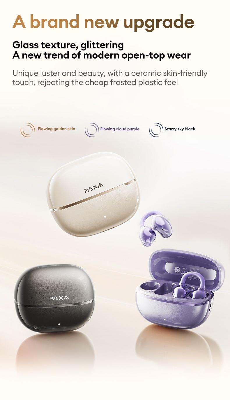 PAXA Earclip C7 Clip-on Design Wireless Earphones, Upgraded Panoramic Sound Headset, Comfortable Wearing & IPX5 Waterproof Sports Earbuds for Work, Fitness