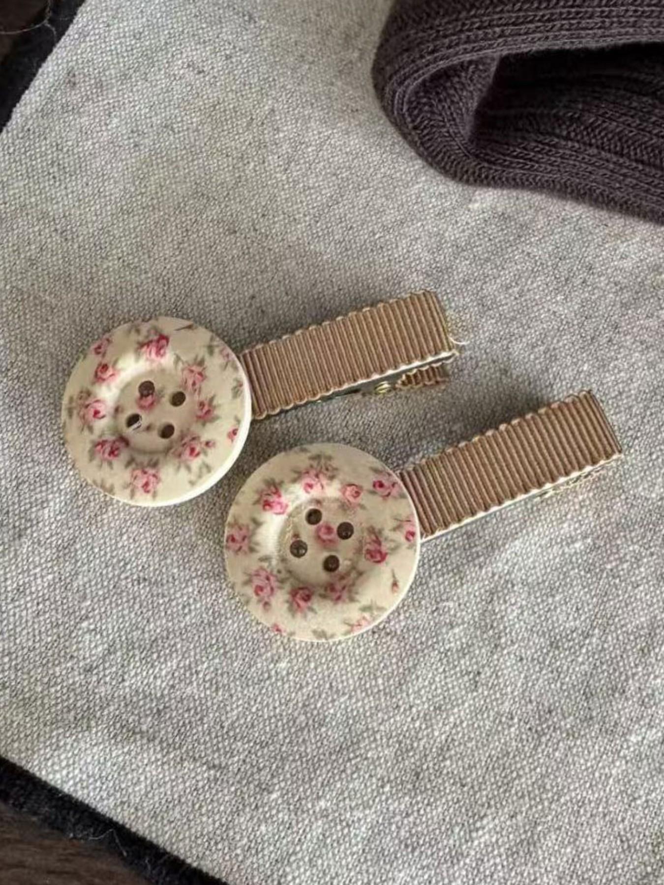 4PCS Button Polka Dot Floral Hair Clip, Retro Style, Whimsical Side Bang Clip, Simple Fashion, Perfect Gift, Daily Accessory, Party, Holiday