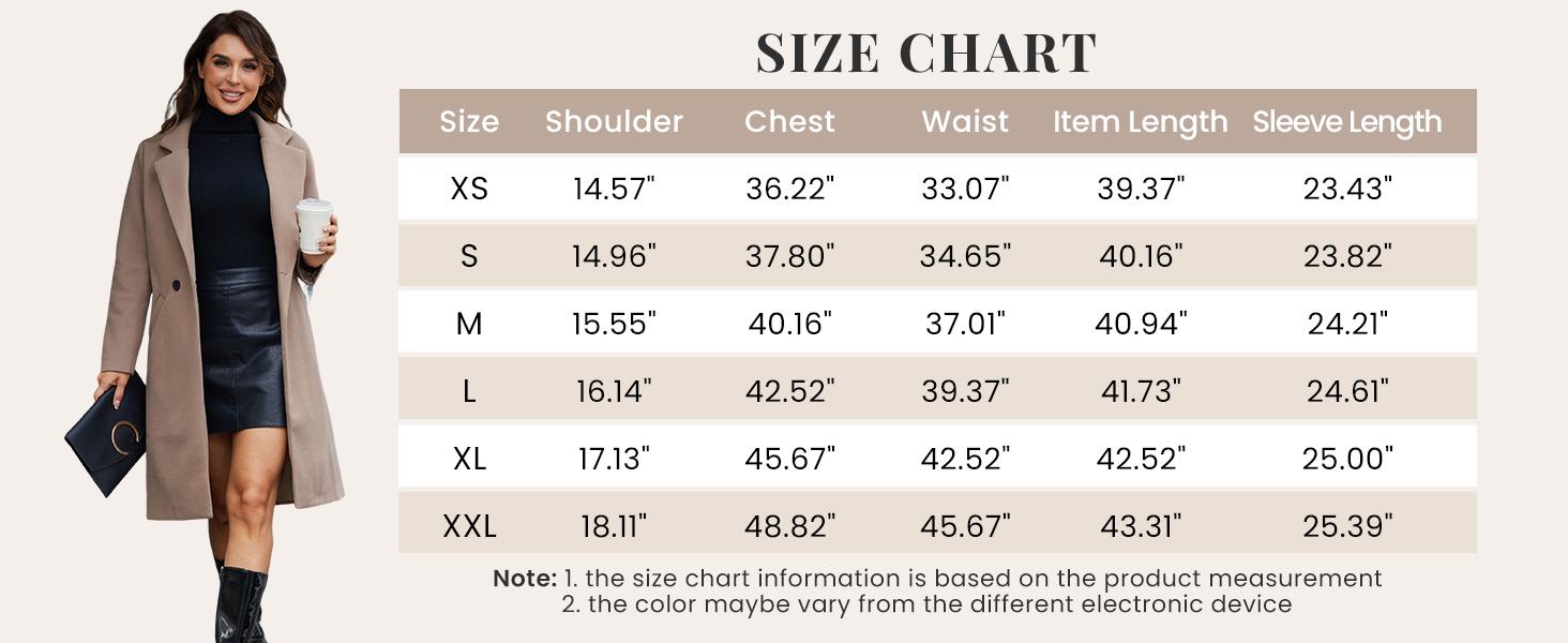 UANEO Women's Notch Lapel Double Breasted Wool Blend Mid Long Pea Trench Coat