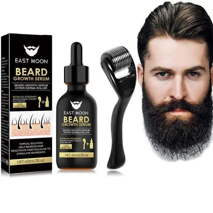 Beard Growth Kit - Serum & Roller Duo for Thicker Facial Hair - Natural Nutrient Oil + 540 Needle Roller - Daily Grooming Essentials for Men,Christmas Gift