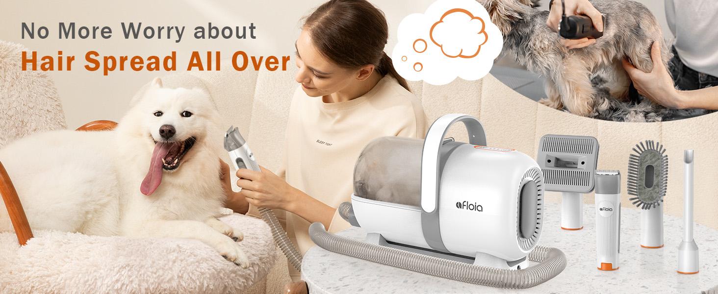 【LimitedTimeFlashSale】Afloia Dog Grooming Kit, Pet Grooming Vacuum & Dog Clippers & Dog Brush for Shedding with Vacuum Grooming Tools, Low Noise Dog Vacuum Hair Remover Pet Grooming Supplies Paw Trimmer