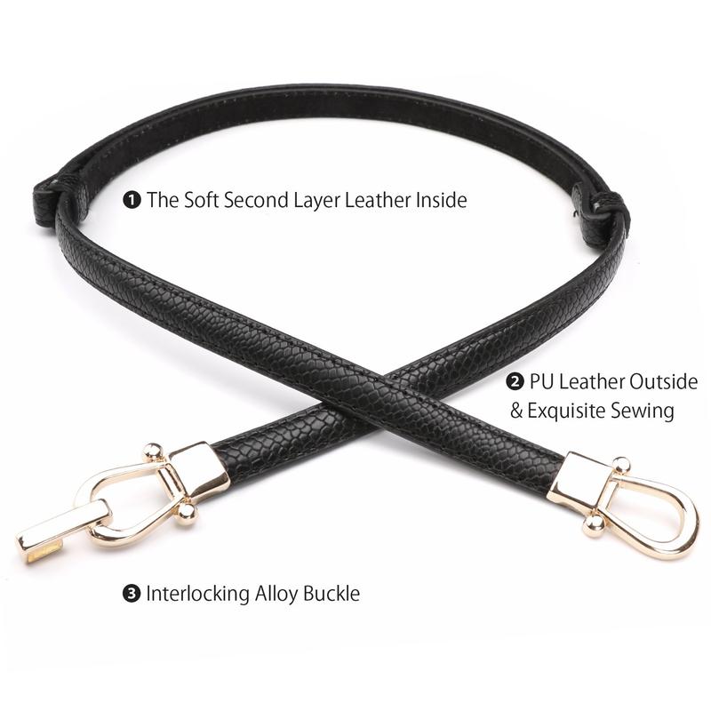 JASGOOD Women Leather Skinny Belt Thin Waist Belts for Dresses up to 37 Inches 2 Pack with Golden Buckle