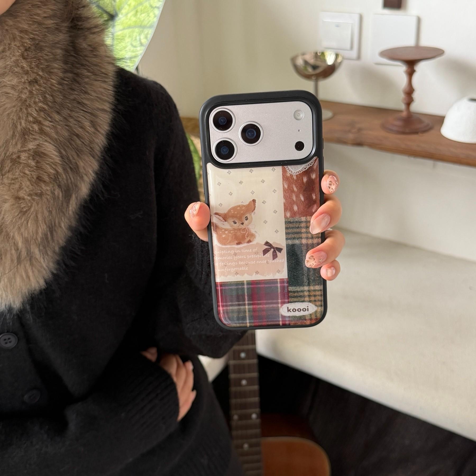 Creative Deer Patchwork Case for Apple iPhone 17 Pro Max, Fashionable Phone Cover, Border Grid Design, Stylish Mobile Protection