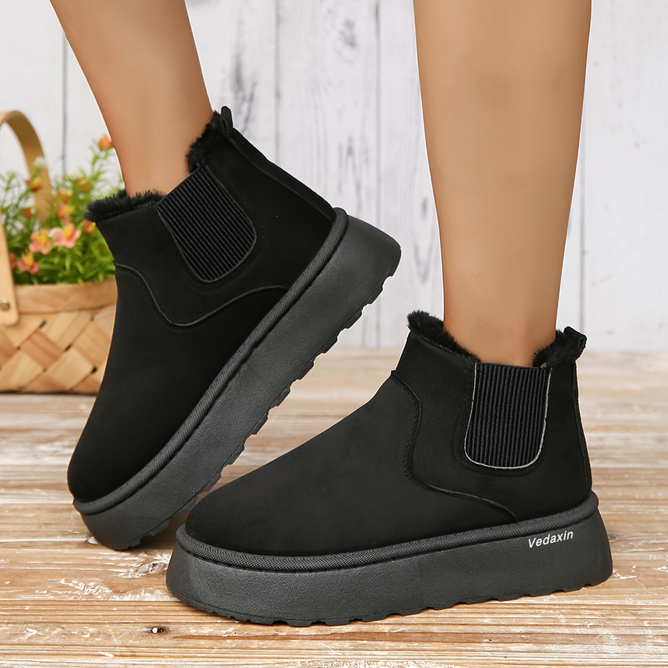 Womens Faux Leather Suede Winter  Sole Durable Snow Rain Outdoor Boots,Non-Slip Comfort with Thick Flat Soles and Platform Snow Boots Perfect for Winter Shoes Springfresh