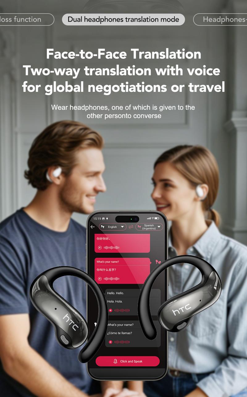 HTC NE19 AI Translation Earbuds Open Ear Wireless Headphones 134 Languages Translatable Bluetooth Smart Earphones