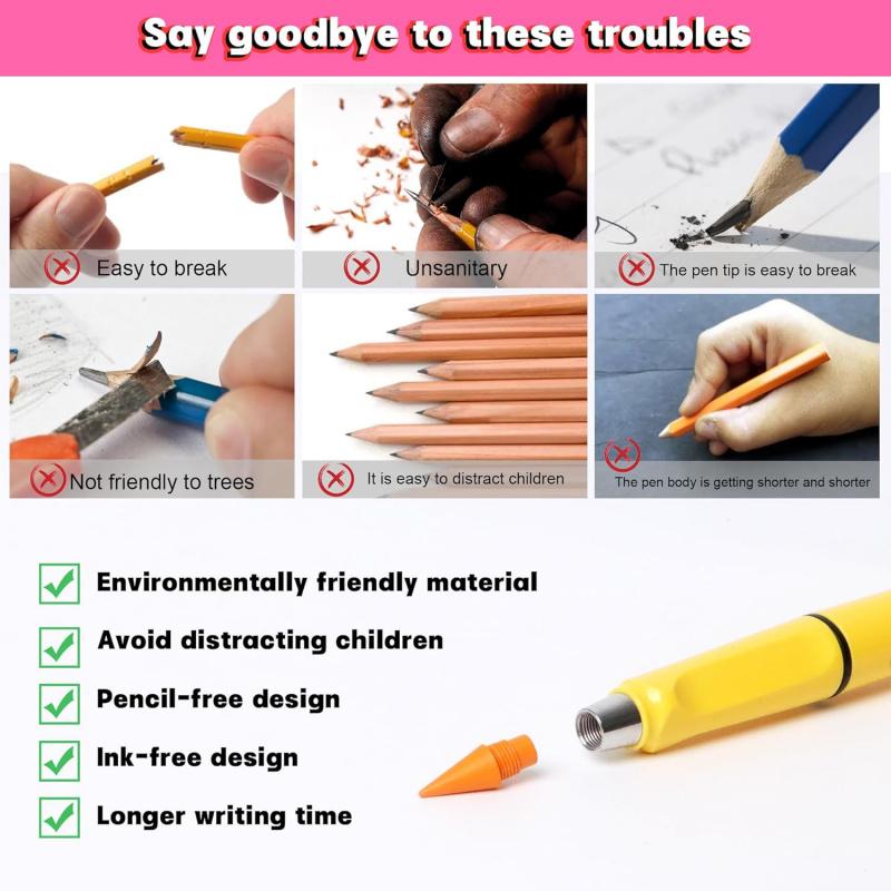 12 Colors Forever Pencil with Erase - Long Lasting Writing Infinity Pencil , Never Sharpen Everlasting Inkless Pencil for Sketch, Drawing, School Supplies