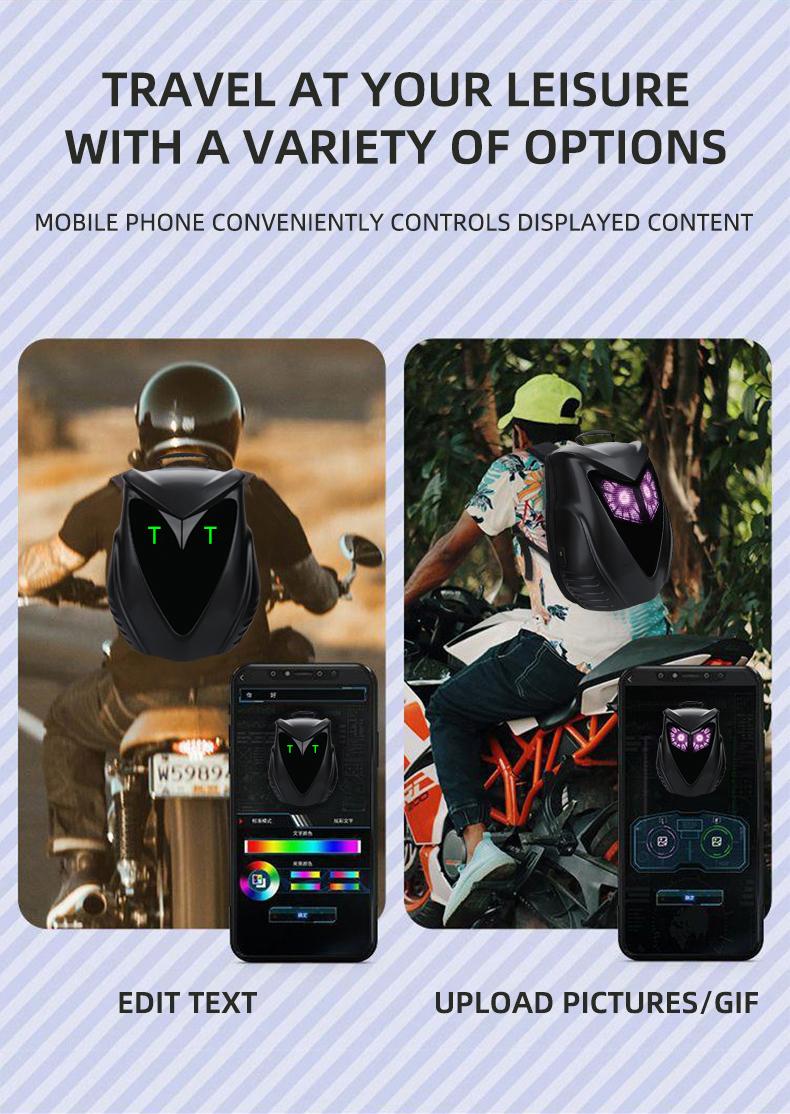 Motorcycle DIY Backpack - Hard Shell Large Capacity with APP, Programmable Backpack Designed by Owl - Ideal for Cycling, Camping, and Travel
