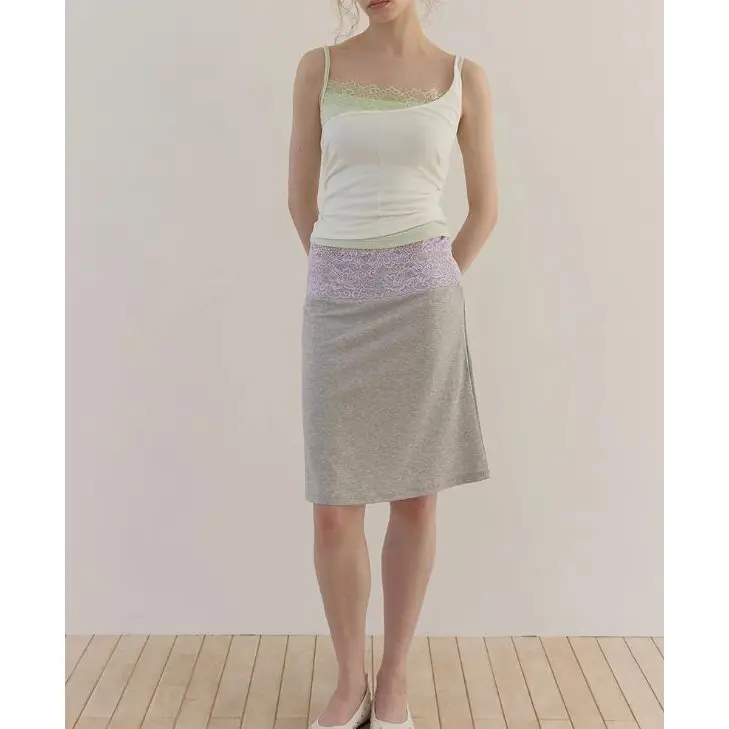 Women's Mid-Length Polyester Patched Skirt, Elegant Lace Patchwork Bottom, Patched Skirts