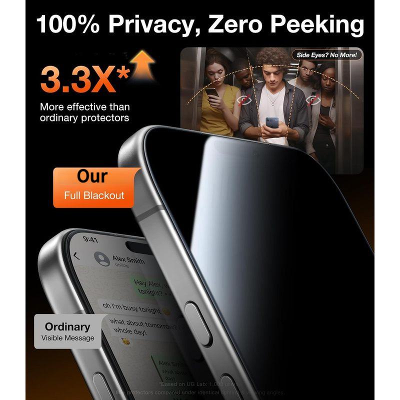 2 Pack Privacy Screen Protector 9H+ Armor for iPhone 17 Pro Max 16 15 14 13 Pro Max Plus Military Grade Shatterproof, Privacy Screen Tempered Glass, 100% Anti Spy, Longest Durable  for iphone 17 Pro Max