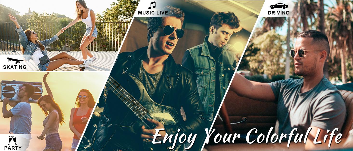 KALIYADI Black Retro Sunnies PolarizedSunglasses UV  400 Metallic Texture Retro Fashion for Women Men (S36)