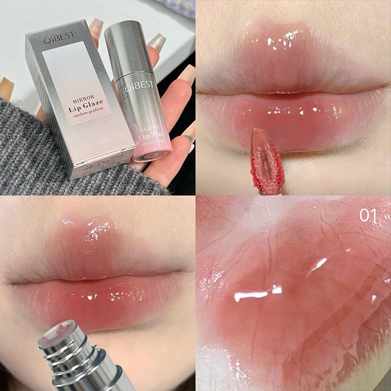 Rainbow Gradient Mirror Lip Gloss, Pure Desire Fruit Lip Highlighter, Pinkish Glow, Suitable for Mirror Makeup Effect, Long-Lasting, Formaldehyde Free