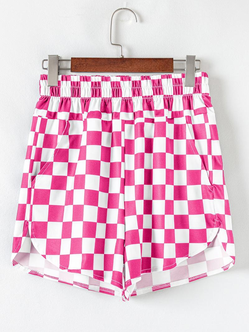 Women's Plaid Print High Waist Shorts, Checker Shorts, Casual Comfy Breathable Shorts for Daily Wear, Ladies Bottoms for Spring & Fall