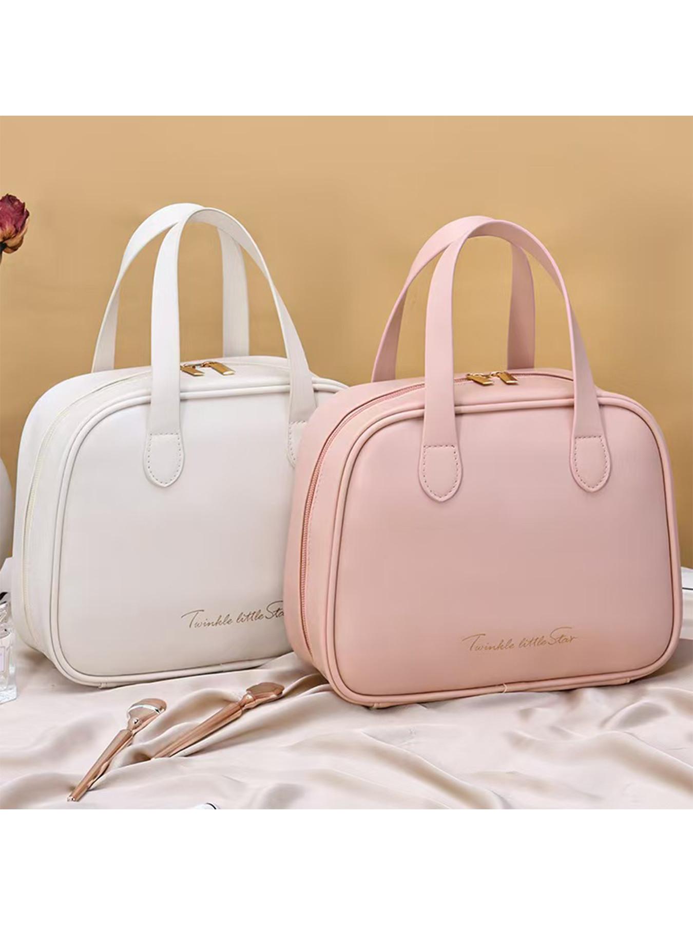 High-End PU Makeup Bag, Large Capacity Travel Cosmetic Organizer, Multi-Functional Bathroom Storage, Portable Partitioned Washbag