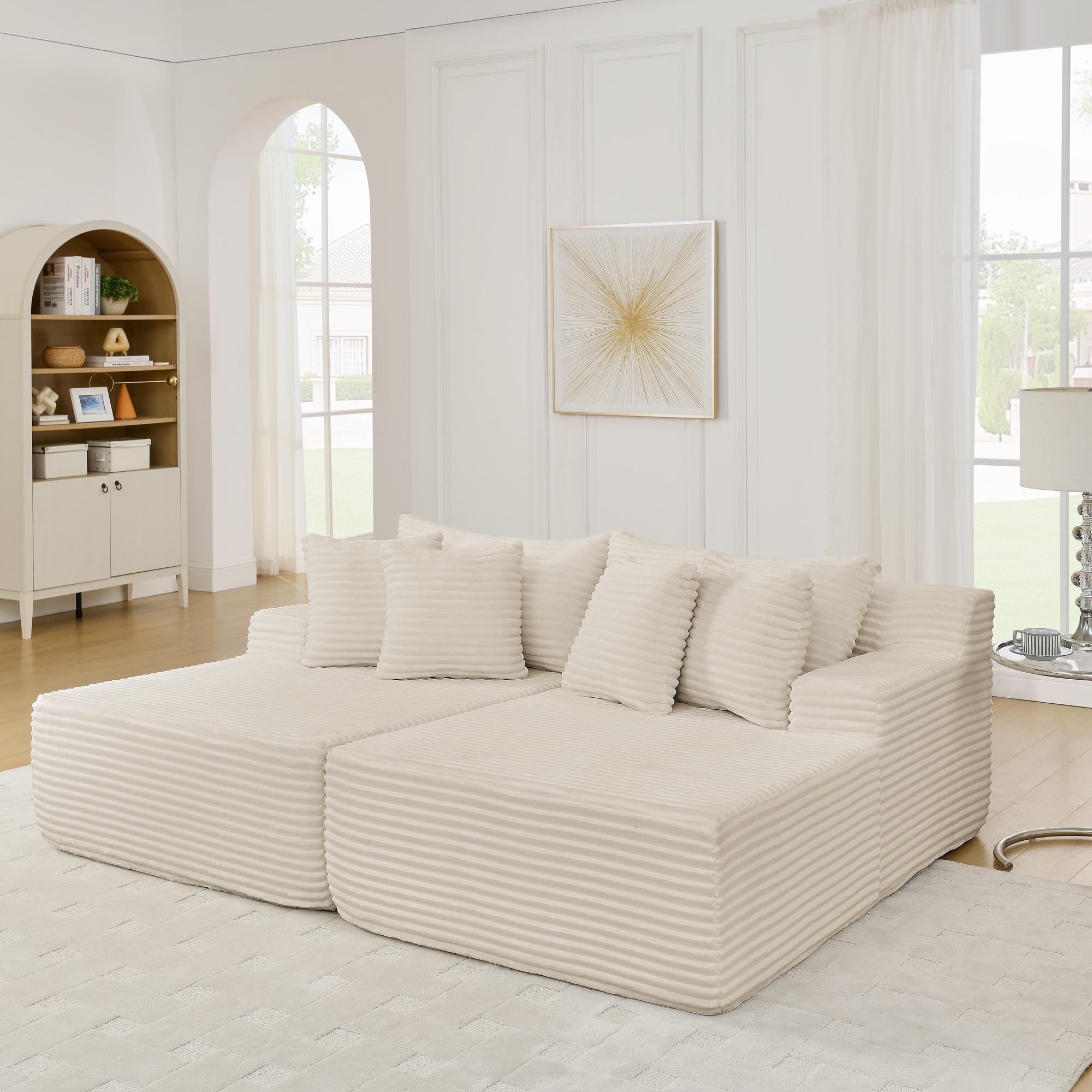 Niccae Convertible Floor Sofa Bed Chenille Modern Couch Loveseat with 15" Foam Mattress 6 Pillows No Assembly Required for Small Spaces Apartments