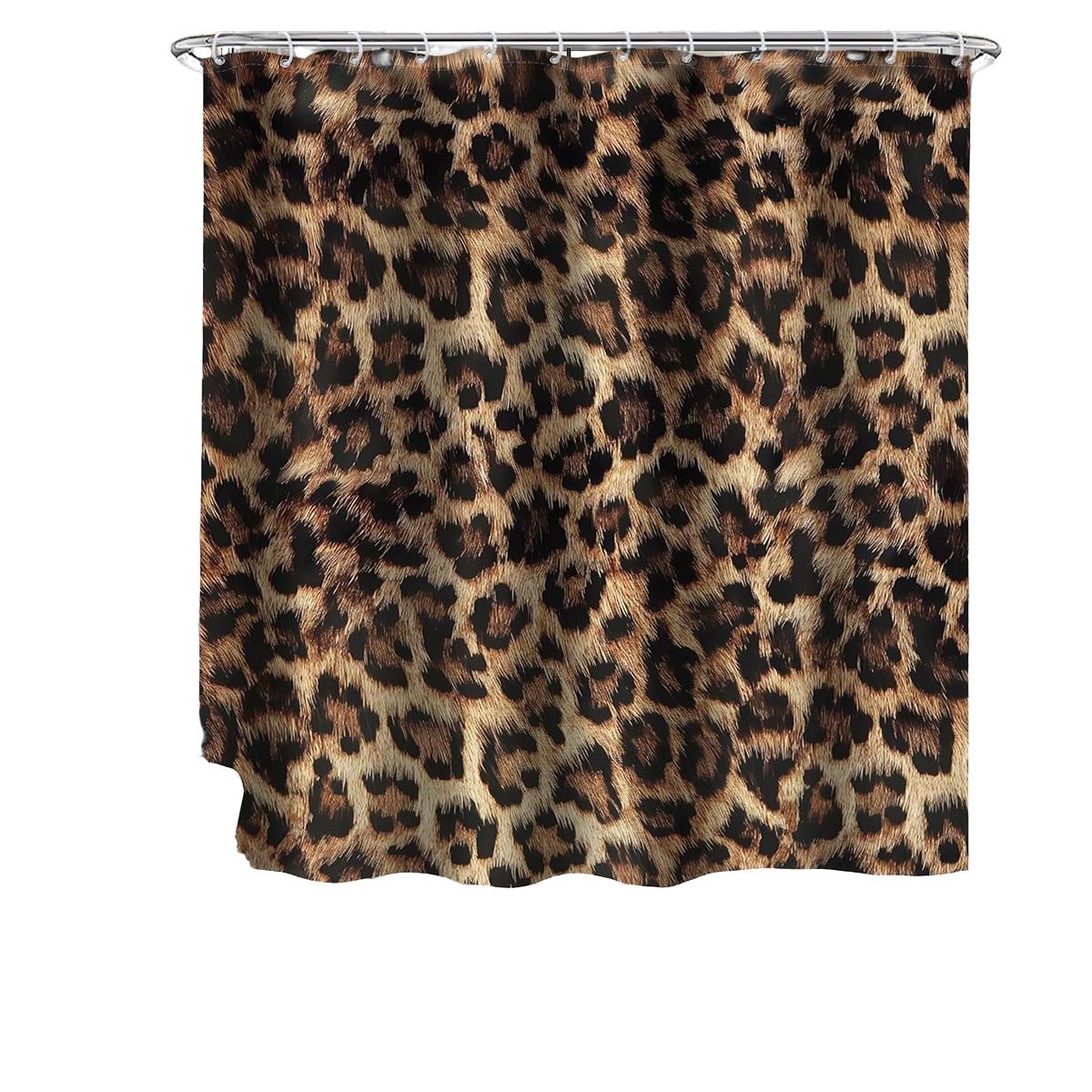1/4 pcs leopard print shower curtain set, non-slip floor mat, U-shaped carpet, toilet lid cover, perfect for bathroom and Restroom decoration, partition, beautify the space, free 12 shower curtain hooks, Bathroom Decoration Accessories