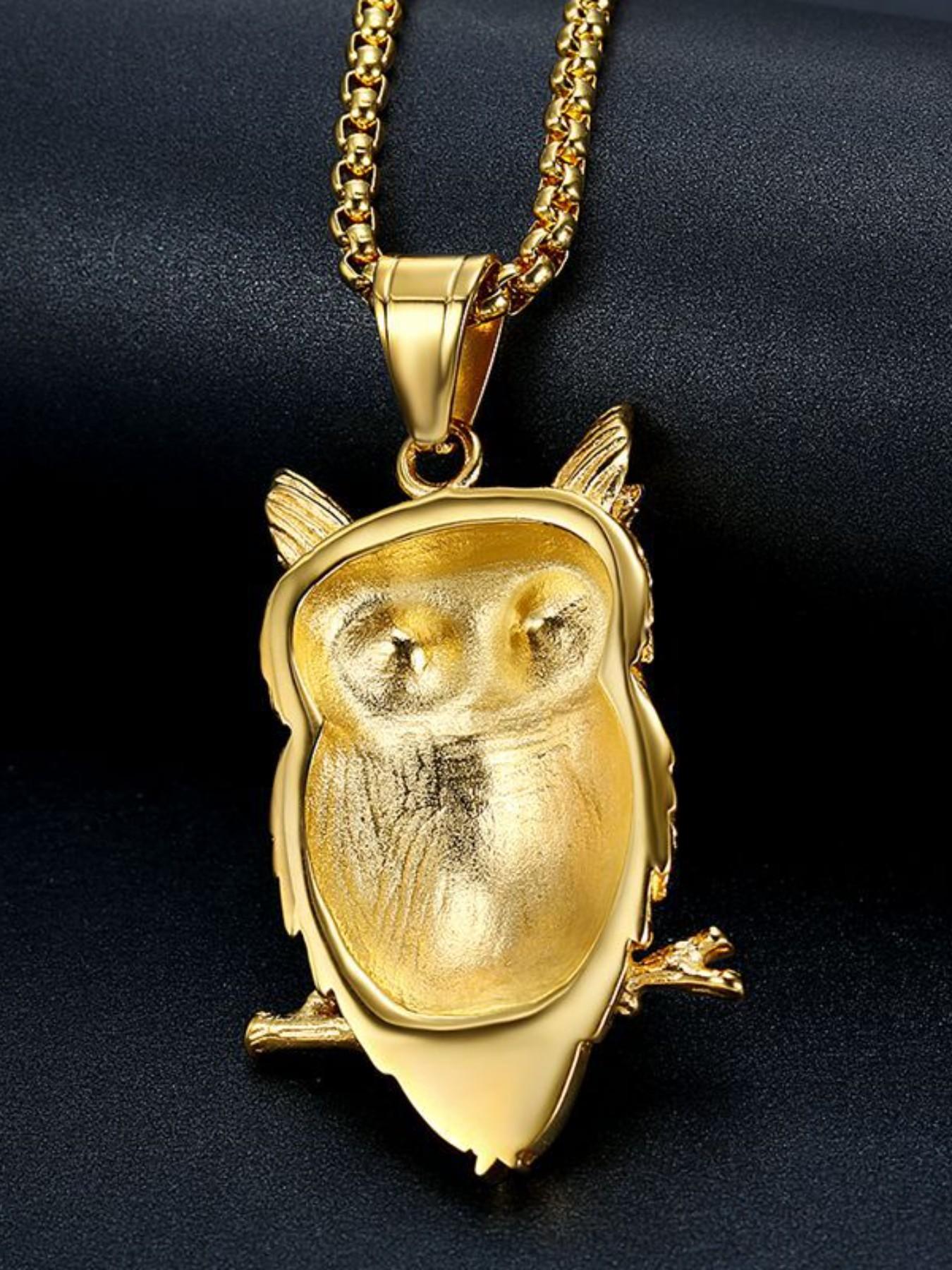New Hip Hop Jewelry, Titanium Steel Gold Plated Owl Pendant Necklace, Trendy Accessories for Men and Women, Perfect Gift Idea