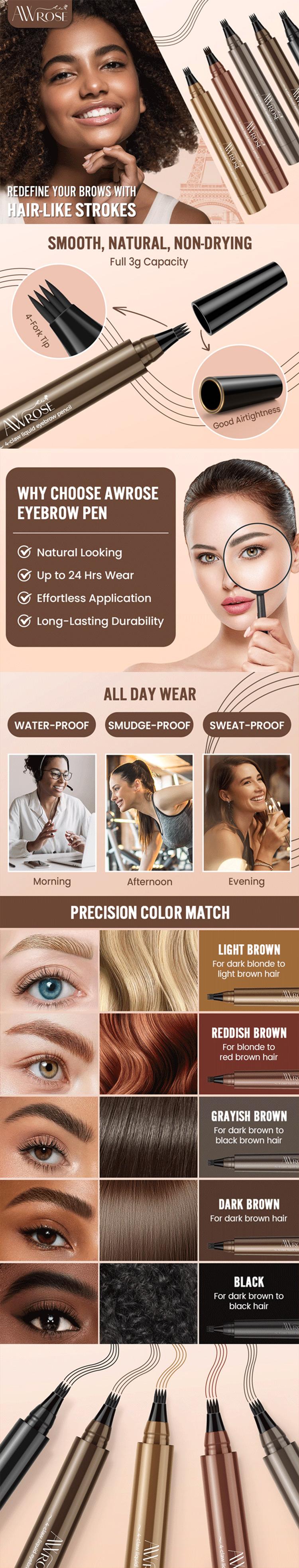 Buy 1 Get 1 FREE Eyebrow Pencil, 3D Waterproof Microblading Eyebrow Pen 4 Fork Tip Tattoo Pencil, Precise Natural Brow Magic Eye Brow Pencil with Hair Like Strokes, 4 Points Multi-Used Eye Brow Pen for Women