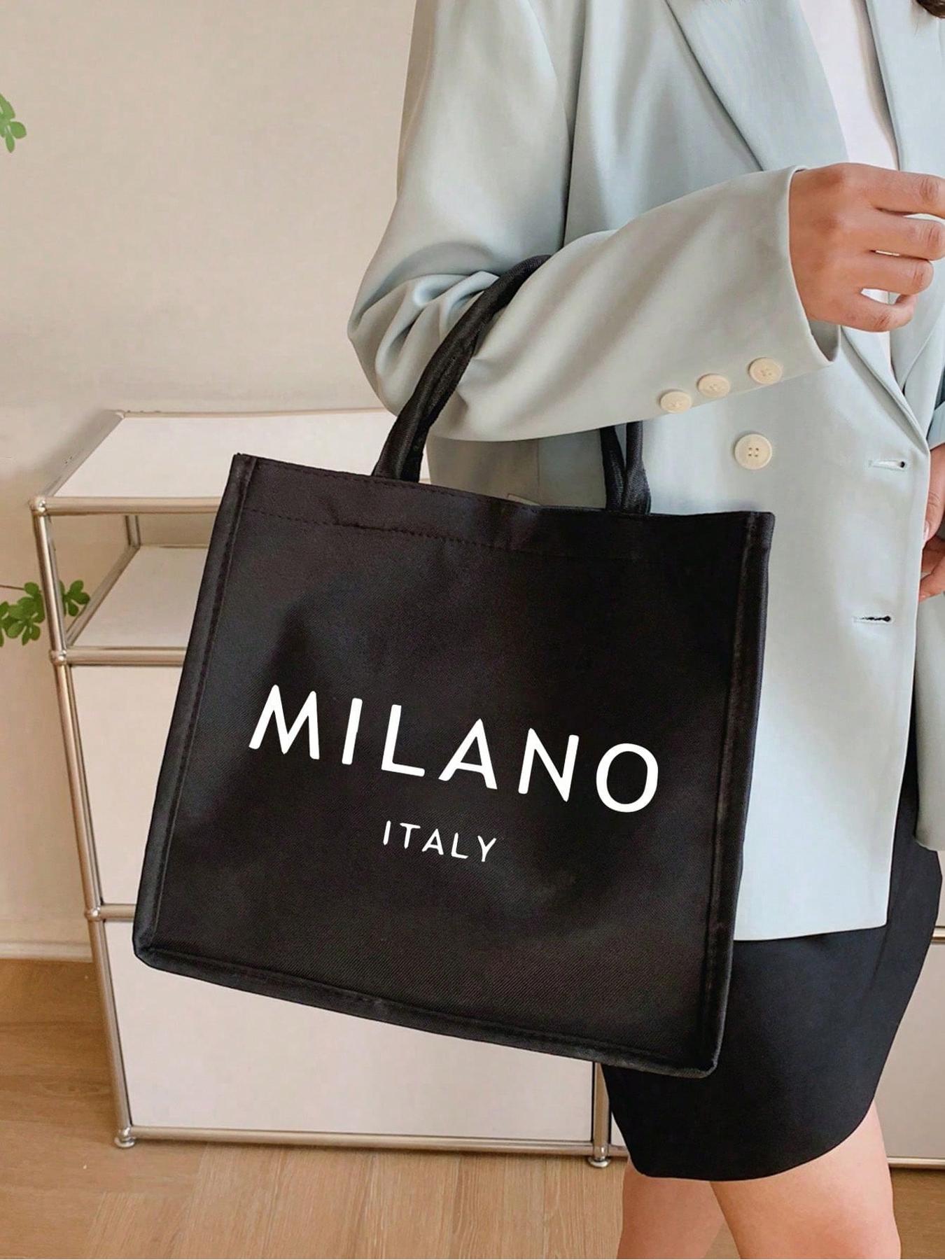 0510-228 ETAO Milanoバッグ Milano Italy' Tote Bag and Pouch with Black with White Embossed