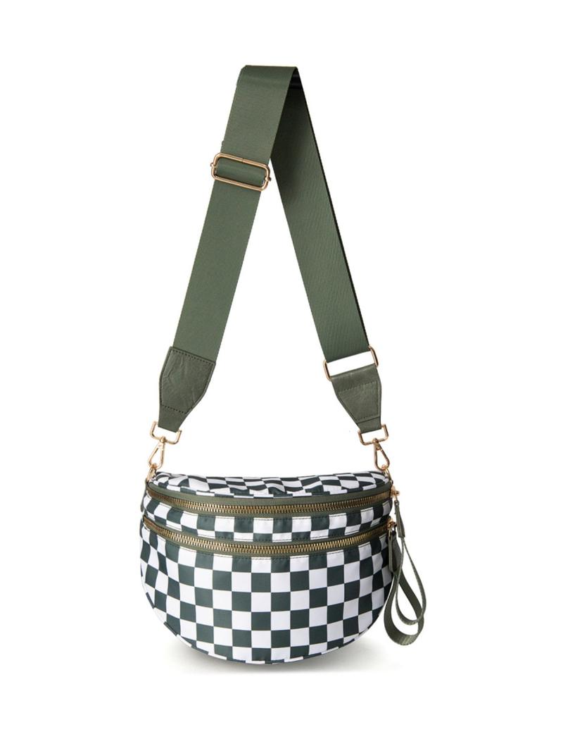 Valentine's Day Plaid Waist Pack, Checkered Fanny Pack, Multi-Layer Wide Shoulder Strap, Casual Fashion Commuter Crossbody Bag