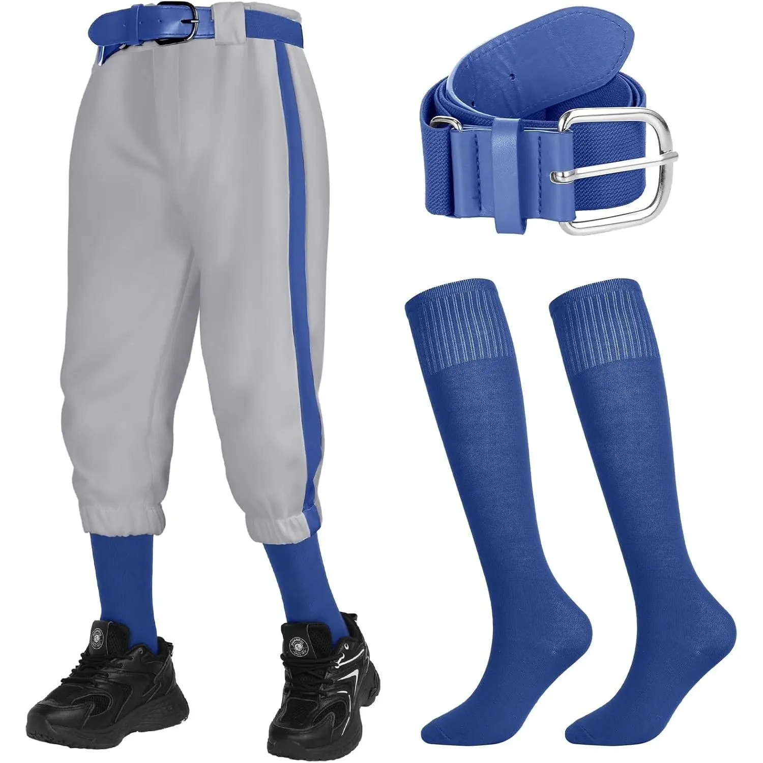 Kids' Sport Pants Set (3 Pcs) - Youth Fit, Includes Belt, Socks for Boys and Girls Baseball, Softball Use