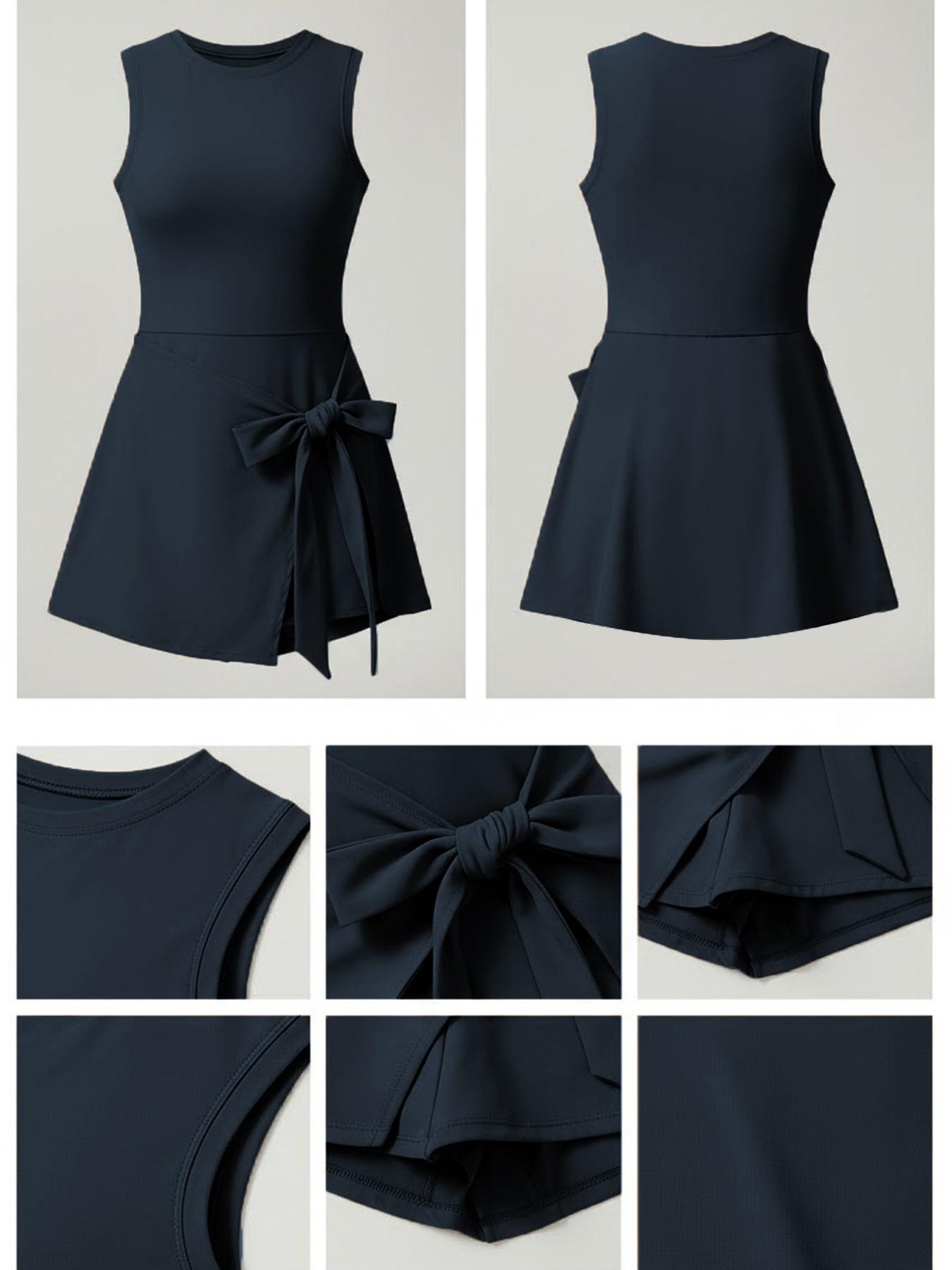 Women's Sporty Jumpsuit Dress Set, High Elasticity Yoga, Comfortable Fitted Fitness Commute Wear, All-Season Casual Outdoor Clothing, Sleeveless Athletic Dress, Sleeveless Sports Dress