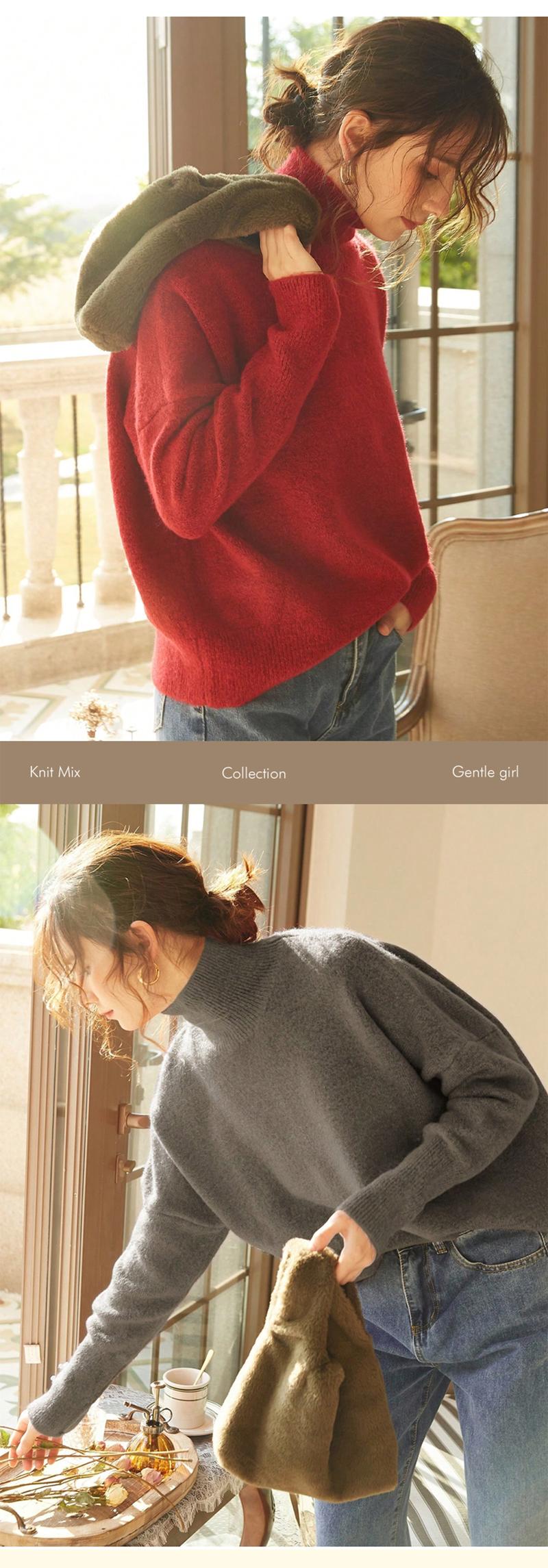 Autumn Winter Women's Sweater, High Neck Loose Casual French Style Knitwear, Elegant Simple Solid Color Pullover, Long Sleeve Knit Top Autumn Winter Women's Sweater, High Neck Loose Casual French Style Knitwear, Elegant Simple Solid Color Pullover, Long Sleeve Knit Top