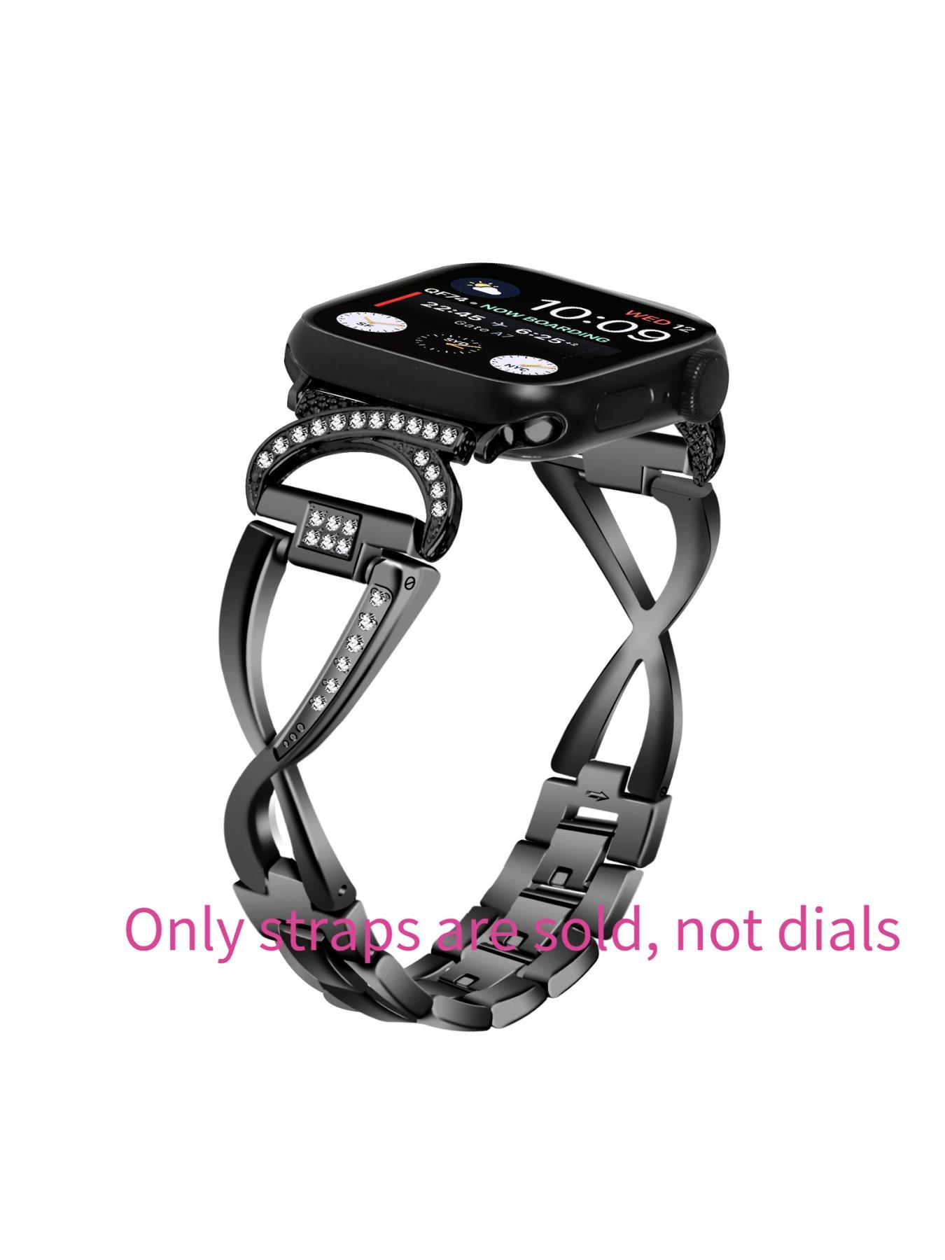 Diamond-encrusted metal watch strap compatible with Apple Watch, suitable for Apple Watch Series 1 to 11 smartwatches