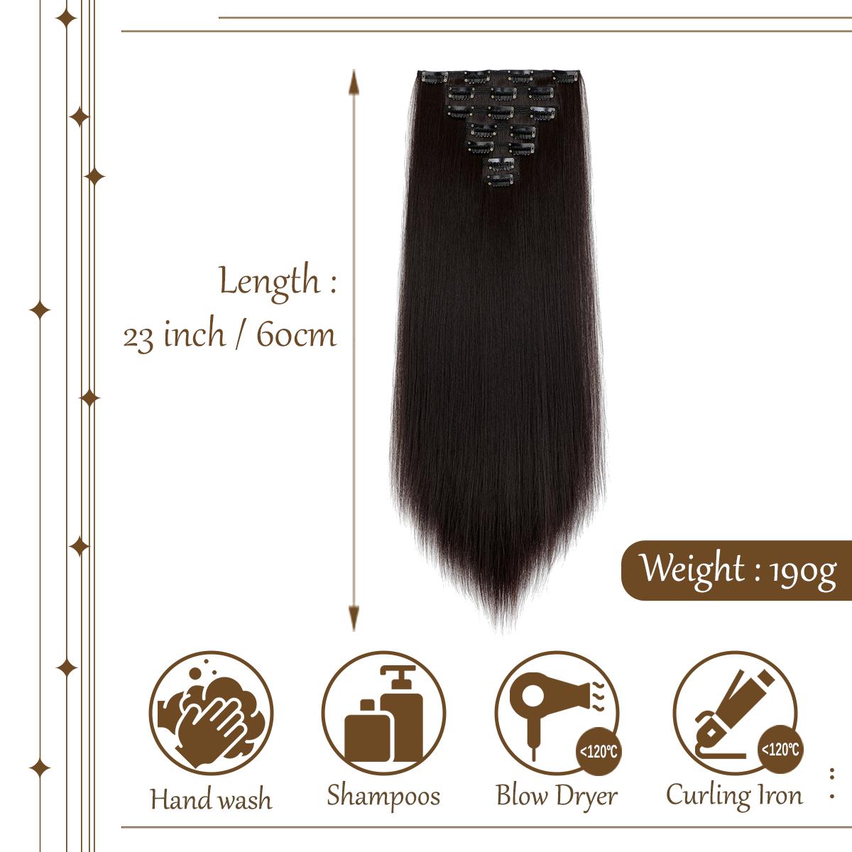 Cephemer Clip-in Synthetic Hair Extensions 23inches Straight 7PCS Natural Layered Light Weight Hairpieces for Women All Day Comfort for Daily Party Black Friday & Christmas