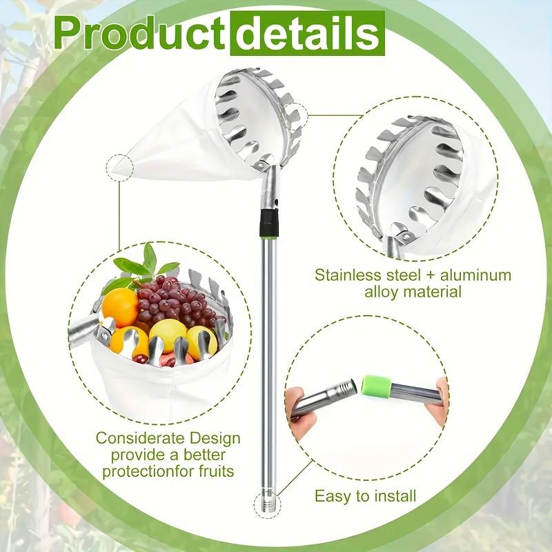 1 Pcs High Altitude Fruit Picking Stainless Steel Telescopic RodFruit Catcher Collection Pouch Farm Picker Fruit Supplies Tools