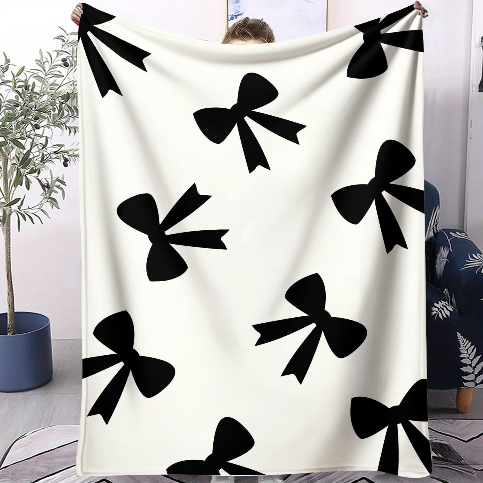 Cute Bow Knot Throw Blanket, Kawaii Pastel Ribbon Soft Flannel Blanket for Sofa Bed, Cozy Gift for Girls Women