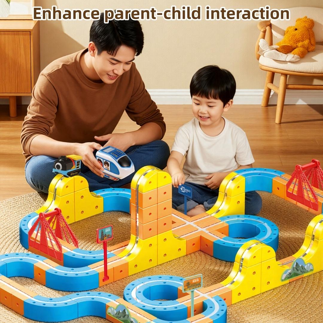 Electric Train Set, Interlocking Track System, Electric Ring Railway, 3-5 Year Old Building Tracks, Anti-Roll Design, Stem Education Gift