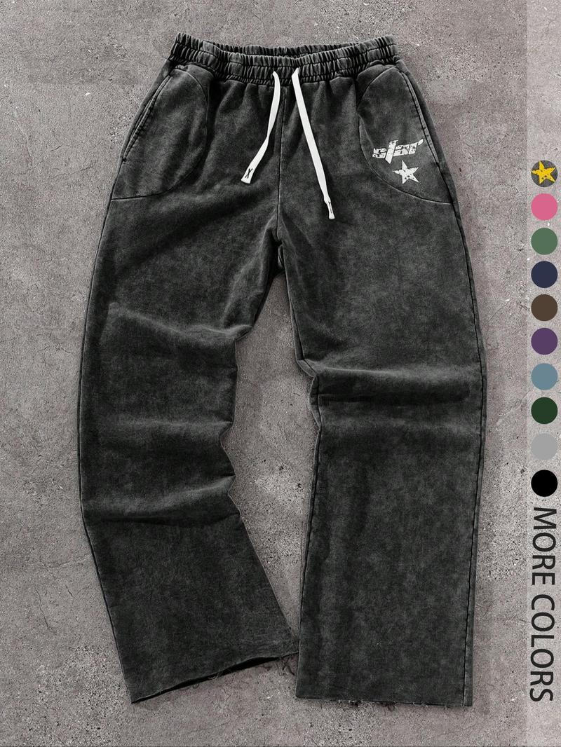 Men's Streetwear Cotton Joggers, Loose Fit Elastic Waist Knit Pants, Washed Fabric with Vintage Details, Casual Fashion for Daily Wear