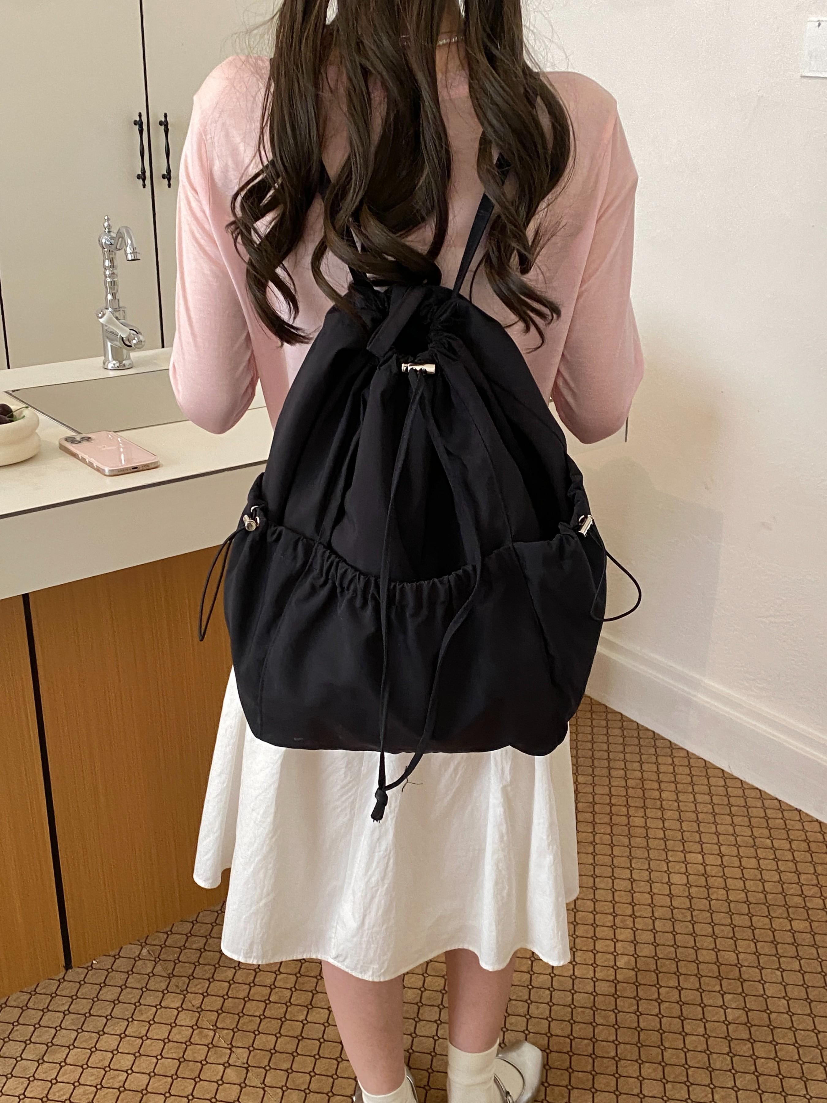 Large Capacity Nylon Drawstring Backpack, Preppy Style, Lightweight, Suitable for Students, Shopping, Daily Use, All Seasons