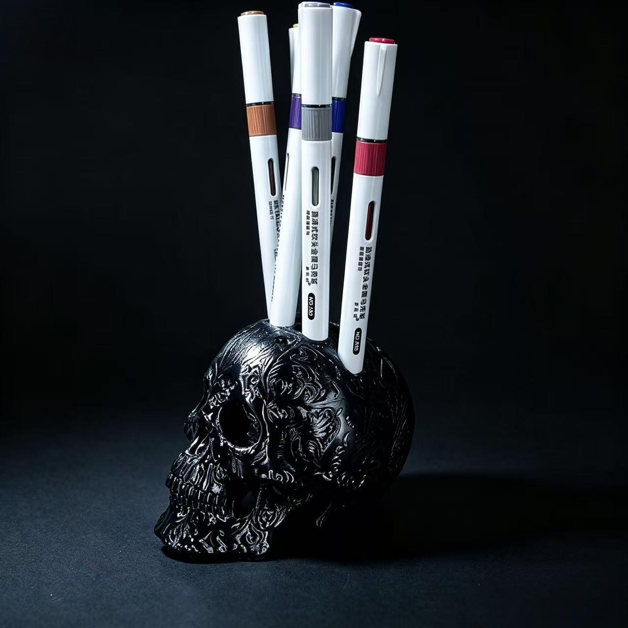 Halloween Carved Skull Pen Holder, 3D Printed Pla Material, Unique Desktop Decor, Halloween Home Office Accessory, Perfect Gift