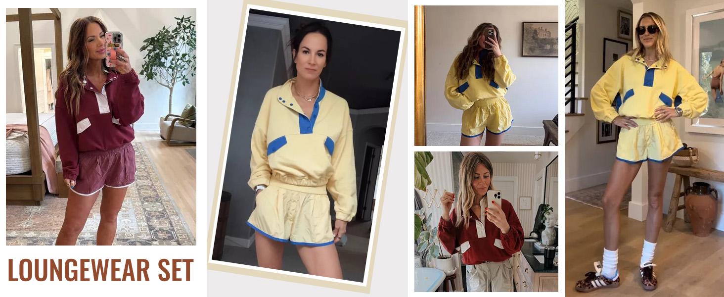 JovenPara Women's Two Piece Short Sets Summer Lounge Sweatsuits Long Sleeve Outfits Travel Tracksuit with Pocket JovenPara Women's Two Piece Short Sets Summer Lounge Sweatsuits Long Sleeve Outfits Travel Tracksuit with Pocket