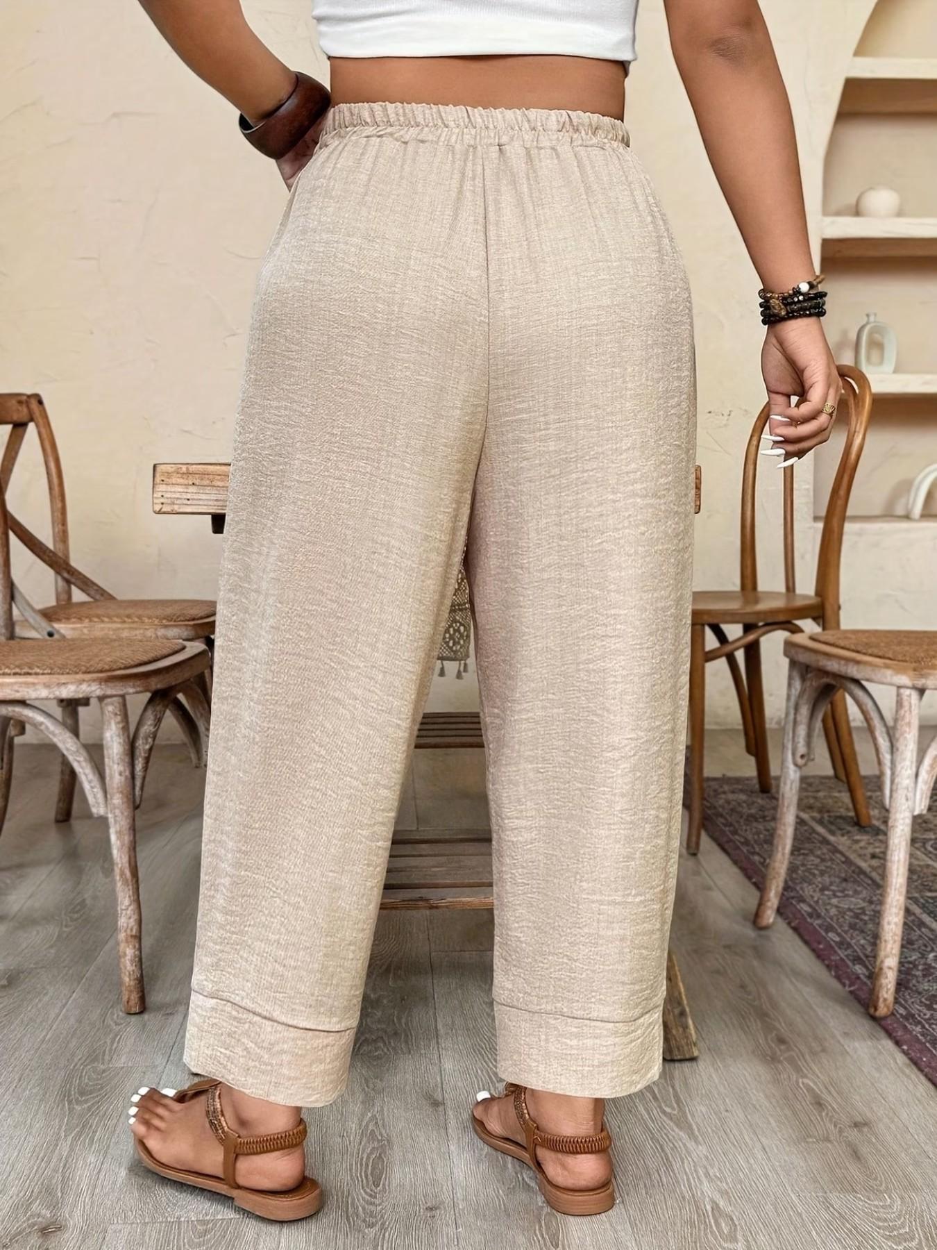 Plus Size Casual Elastic Waist Loose Fit Trousers, Breathable Lightweight Fabric, Y2K Clothes Summer Outfits, Trendy Vacation Daily Wear, Comfortable Relaxed Fit Work Casual Bottoms Plus Size Casual Elastic Waist Loose Fit Trousers, Breathable Lightweight Fabric, Y2K Clothes Summer Outfits, Trendy Vacation Daily Wear, Comfortable Relaxed Fit Work Casual Bottoms
