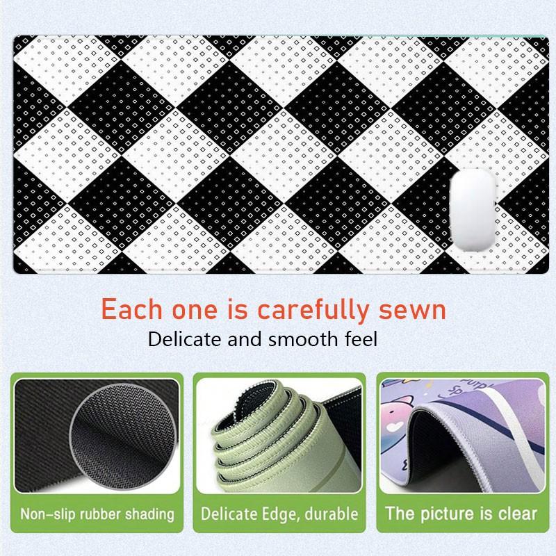Black And White Geometric Diamond Desk Pad Gaming Mousepad XXL Mouse Pad For Laptop Desk Mouse Pad Extra Large With Non-Slip Rubber Base Stitched Edges Surface For PC Gamers Office Workers & Home Use