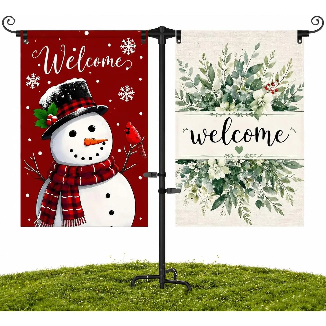 Garden Flag Stand, Heavy Duty  Holder for 12x18 Inch Flags | 3/4" Thick , 4-Prong Base, -Coated Rustproof, Double-Sided Flag Pole for Yard Outdoor Decor, Easy Install