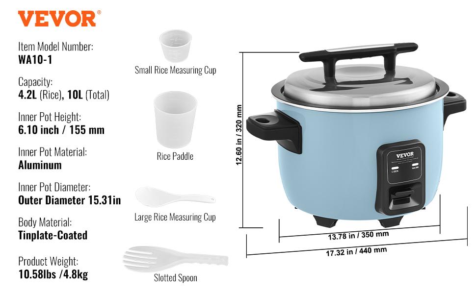 VEVOR Commercial Rice Cooker, 50-Cup Rice Cooker, 10.57 Qt/ 10 Liter Large Rice Cooker and Warmer with Nonstick Inner Pot, Fast Cooking and 24-Hour Keep Warm, with Rice Cup and Paddle, for Restaurant VEVOR Commercial Rice Cooker, 50-Cup Rice Cooker, 10.57 Qt/ 10 Liter Large Rice Cooker and Warmer with Nonstick Inner Pot, Fast Cooking and 24-Hour Keep Warm, with Rice Cup and Paddle, for Restaurant