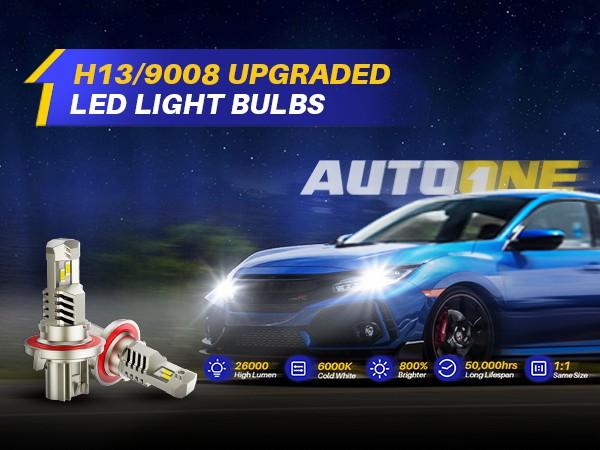 AUTOONE H13/9008  LED Headlight High Low Beam Bulb 35000LM 900% Brighter with Turbofan for 6000K Xenon White Non-polarity Canbus Ready Plug and Play Pack of 2