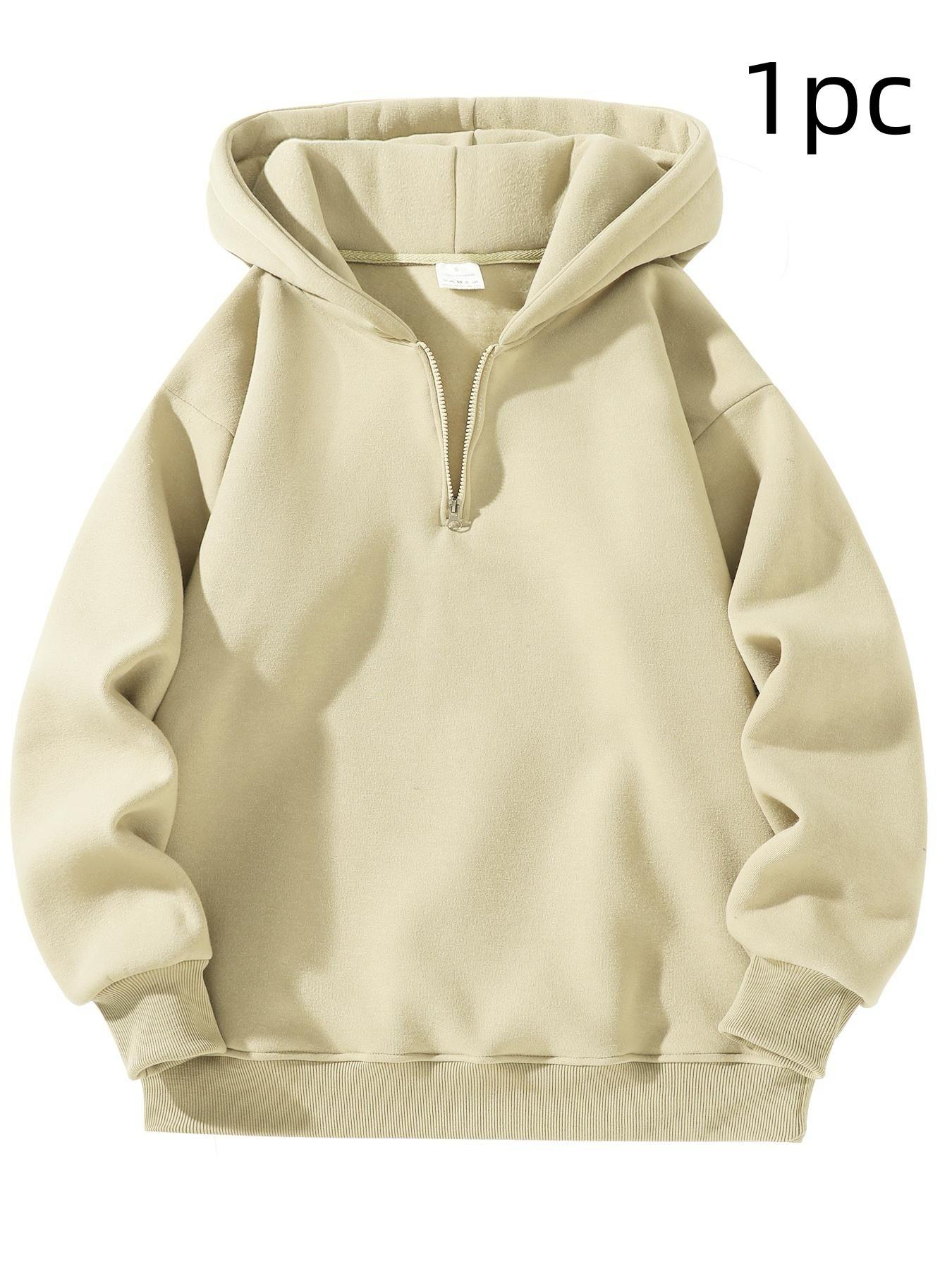 Men's Plain Half Zip Drop Shoulder Essentials Hoodie, Street Fashion Hoodie, Regular Fit Casual Long Sleeve Hooded Sweatshirt for Fall & Winter, Men's Clothes for Daily Wear